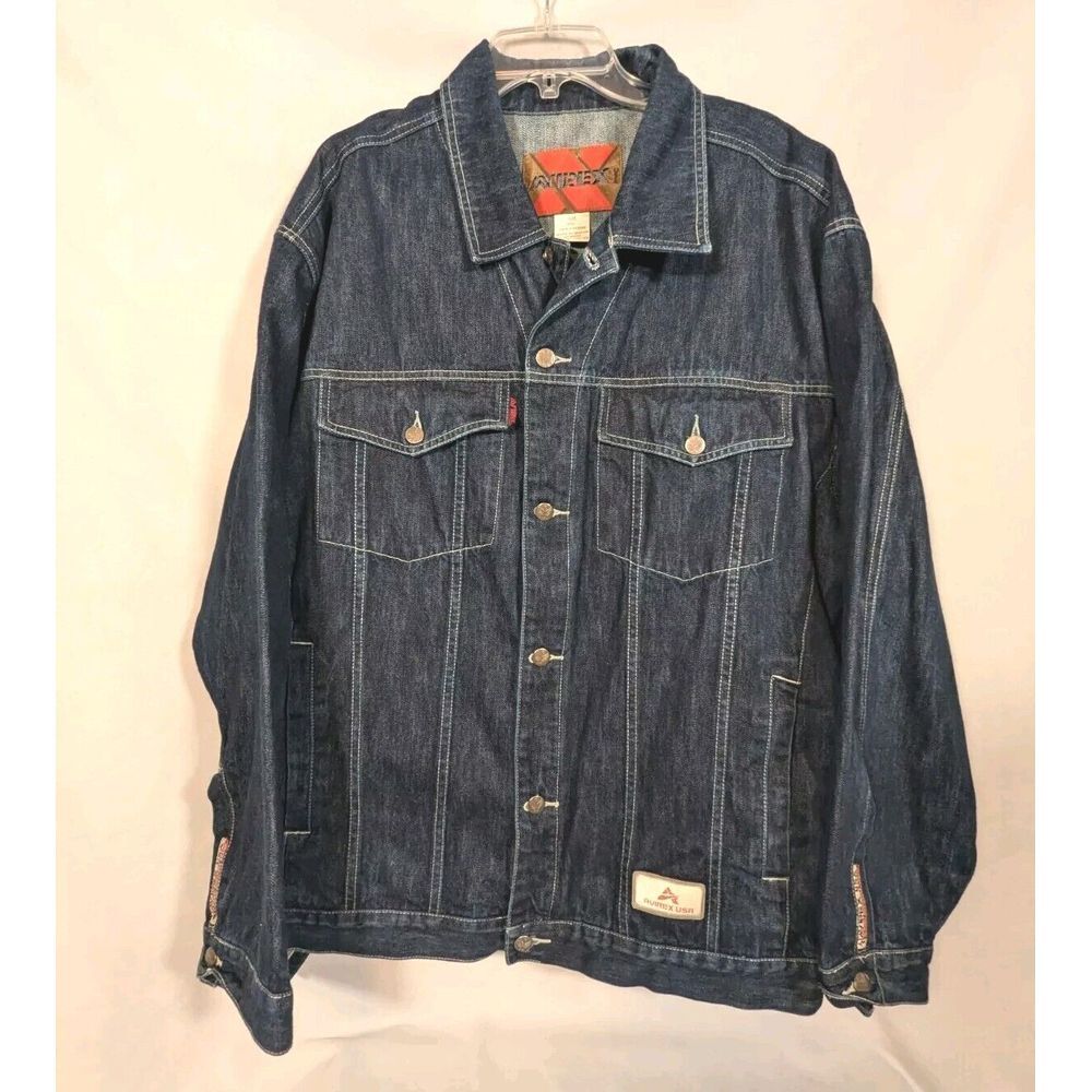 Avirex Vintage Signature Casual Button Down Denim Jacket Men's Size XXL Y2k